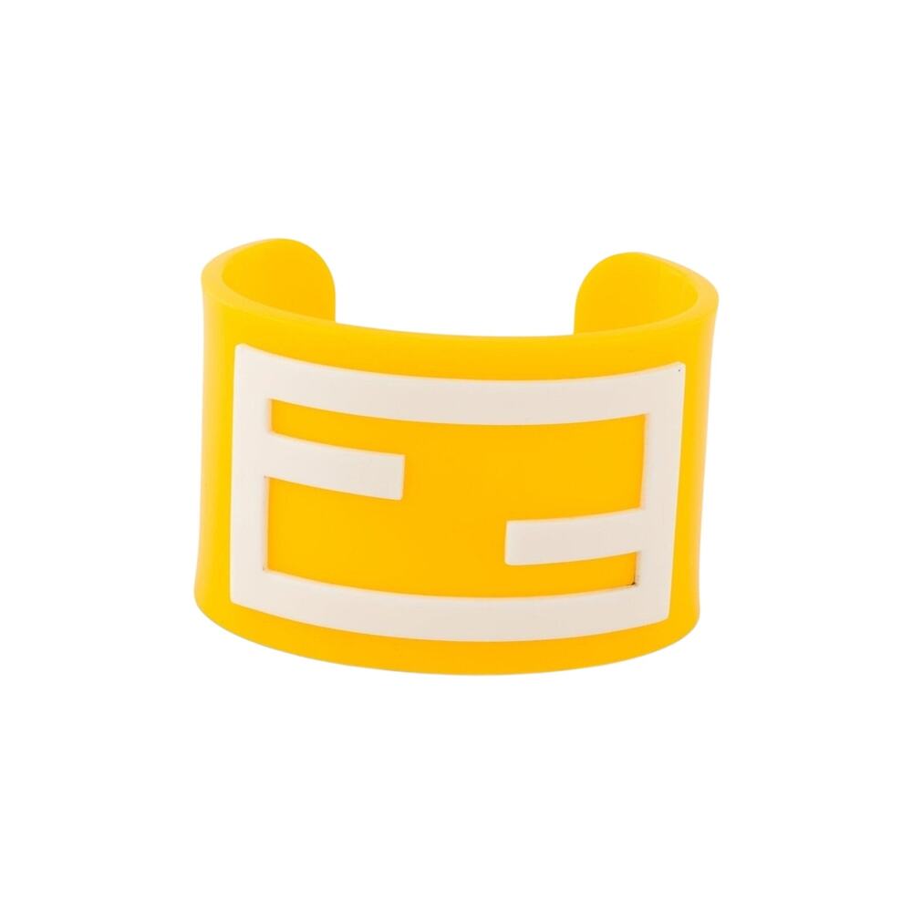 Fendi Yellow White Resin FF Logo Cuff Bracelet